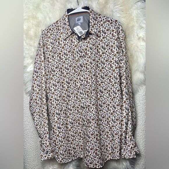 Kilburne & Finch Long Sleeve Button Up Shirt Mens Size XXL White/Rush New NWT - Picture 2 of 4